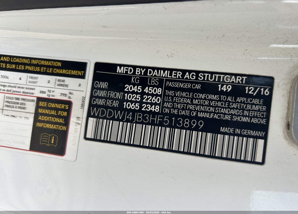 2017 MERCEDES-BENZ C 300 VIN: WDDWJ4JB3HF513899