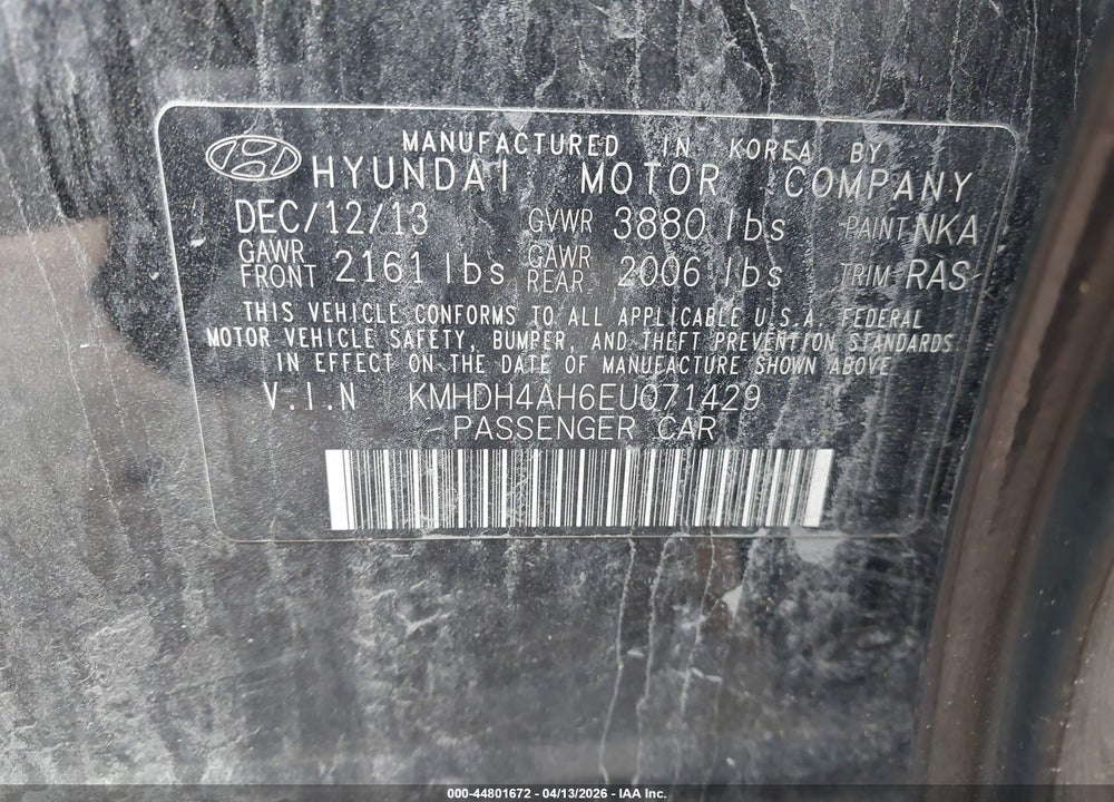 2014 HYUNDAI ELANTRA SPORT VIN: KMHDH4AH6EU071429