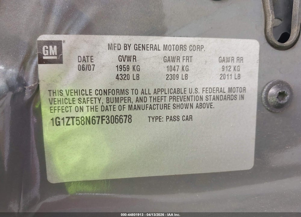 2007 CHEVROLET MALIBU LT VIN: 1G1ZT58N67F306678