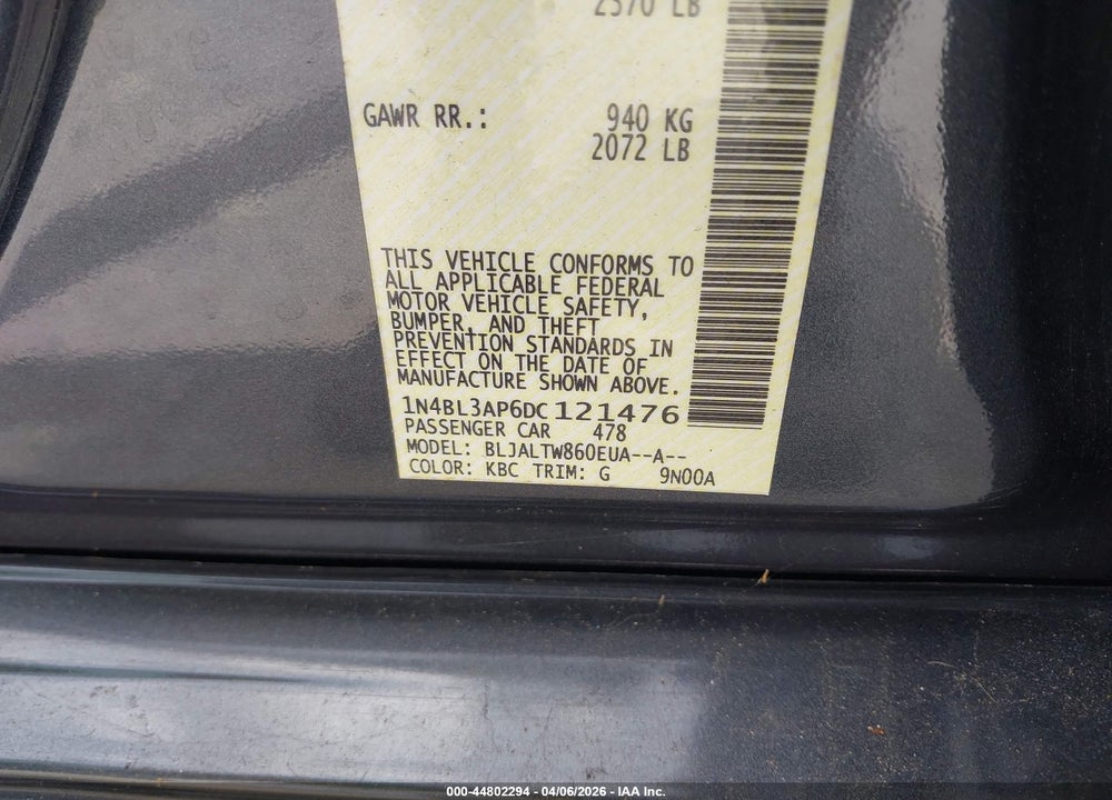 2013 NISSAN ALTIMA 3.5 SV VIN: 1N4BL3AP6DC121476