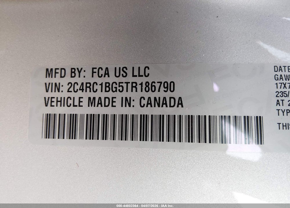 2026 CHRYSLER PACIFICA SELECT VIN: 2C4RC1BG5TR186790