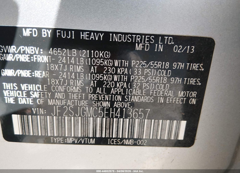 2014 SUBARU FORESTER 2.0XT TOURING VIN: JF2SJGMC5EH413657
