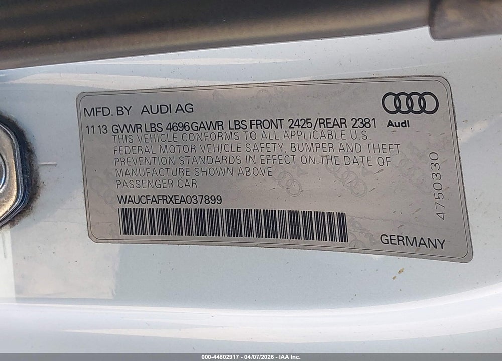 2014 AUDI A5 2.0T PREMIUM VIN: WAUCFAFRXEA037899