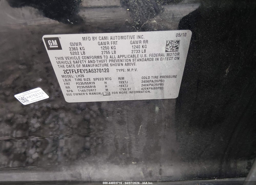 2010 GMC TERRAIN SLT-1 VIN: 2CTFLFEY5A6370120