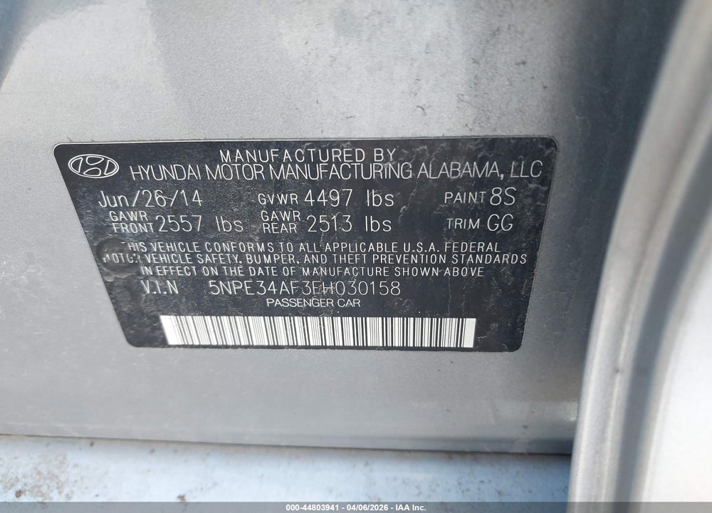 2015 HYUNDAI SONATA SPORT VIN: 5NPE34AF3FH030158