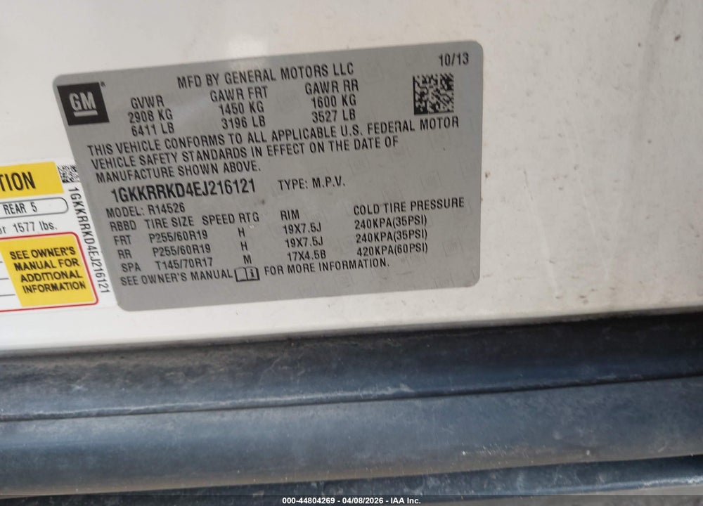 2014 GMC ACADIA SLT-1 VIN: 1GKKRRKD4EJ216121
