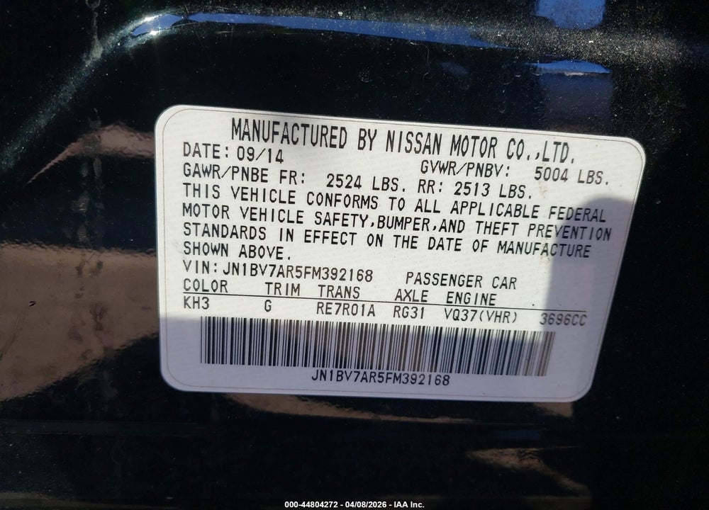 2015 INFINITI Q50 PREMIUM VIN: JN1BV7AR5FM392168