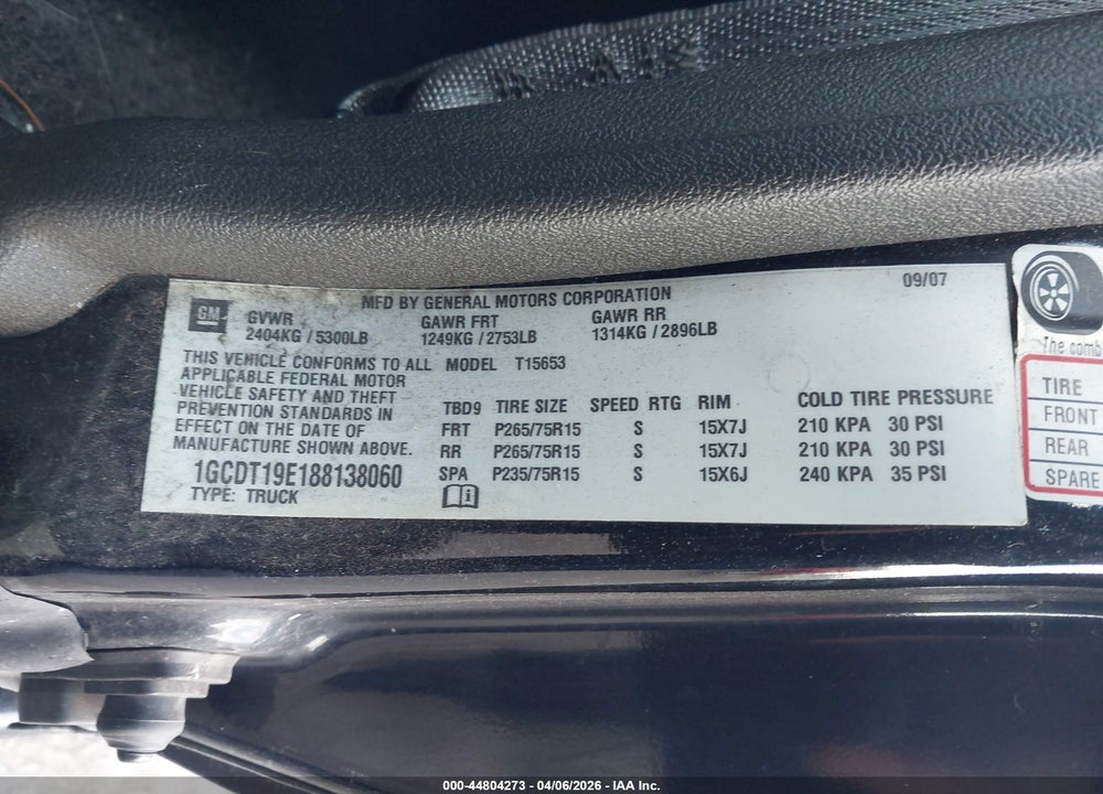 2008 CHEVROLET COLORADO LT VIN: 1GCDT19E188138060