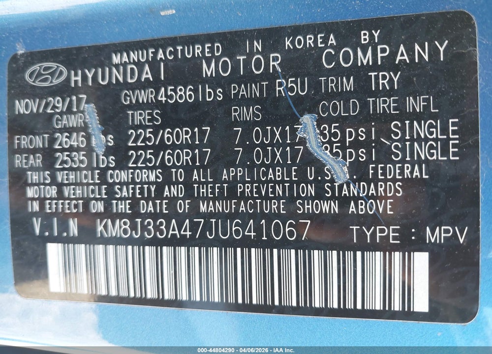 2018 HYUNDAI TUCSON SEL VIN: KM8J33A47JU641067