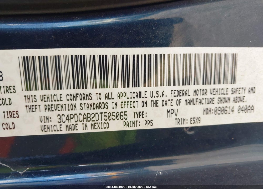 2013 DODGE JOURNEY AMERICAN VALUE PKG VIN: 3C4PDCAB2DT505065