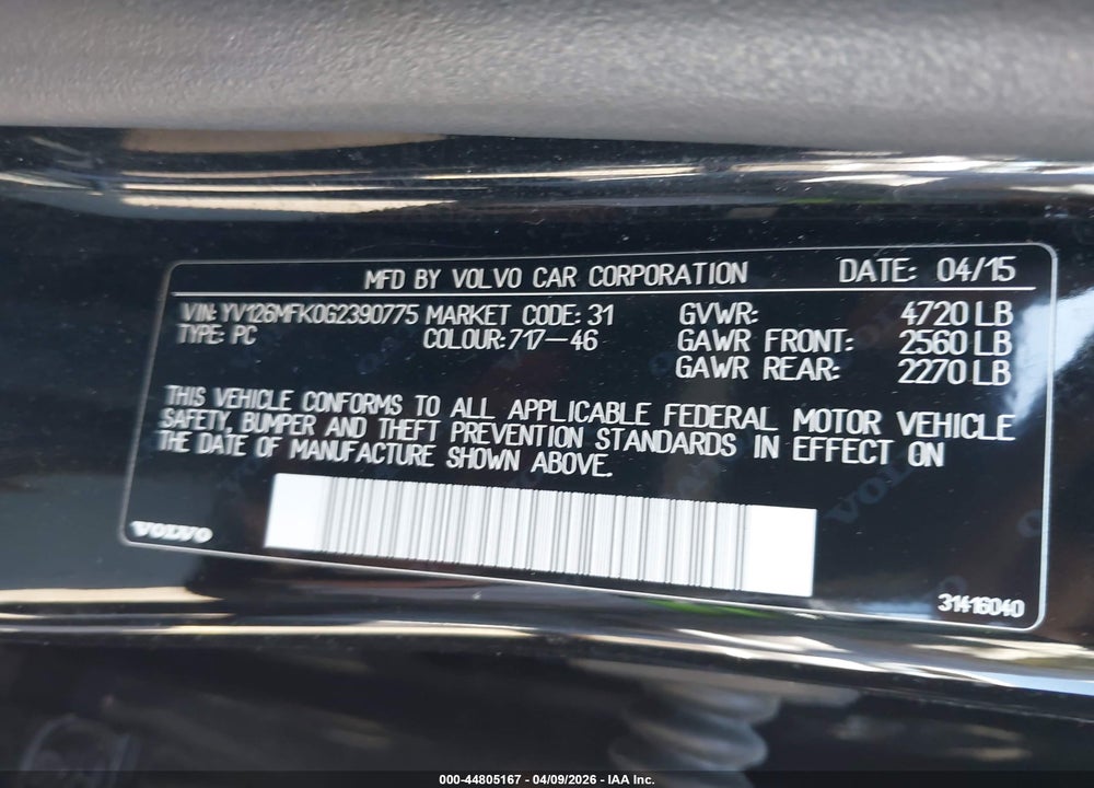2016 VOLVO S60 T5 DRIVE-E PREMIER VIN: YV126MFK0G2390775