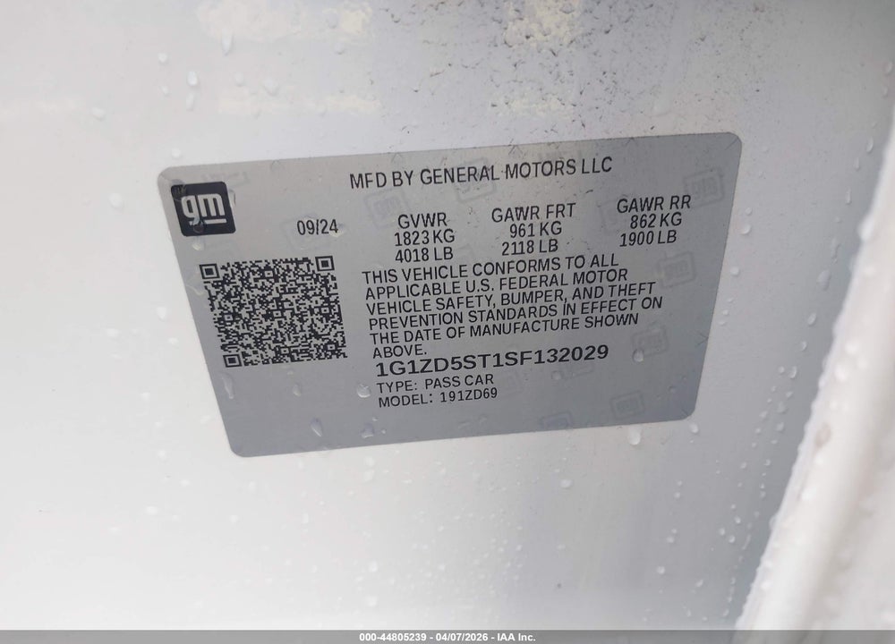 2025 CHEVROLET MALIBU FWD 1LT VIN: 1G1ZD5ST1SF132029