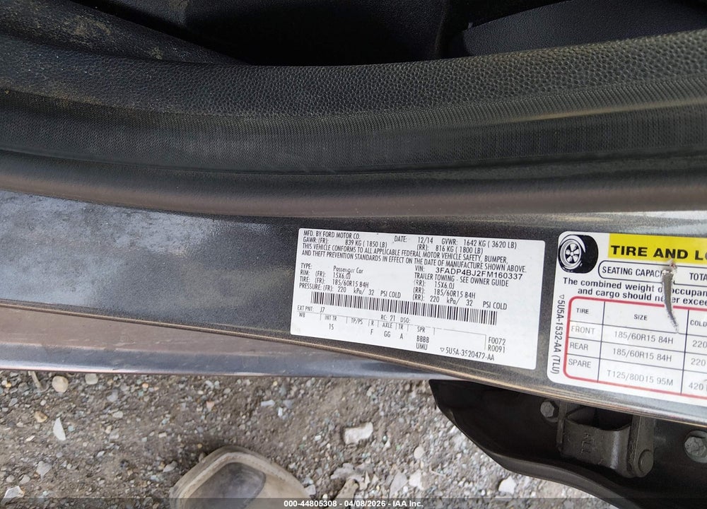 2015 FORD FIESTA SE VIN: 3FADP4BJ2FM160337