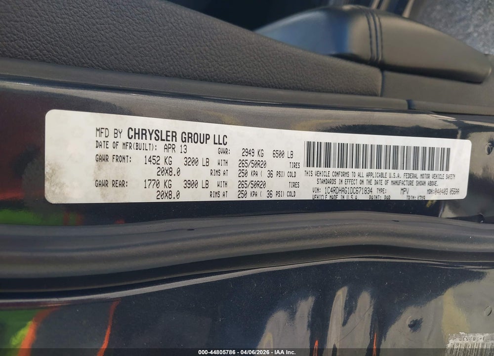 2013 DODGE DURANGO SX VIN: 1C4RDHAG1DC671834