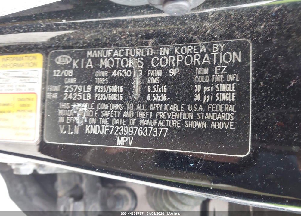 2009 KIA SPORTAGE LX V6 VIN: KNDJF723997637377