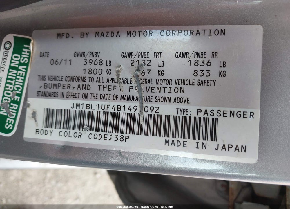 2011 MAZDA 3 I SPORT VIN: JM1BL1UF4B1491092