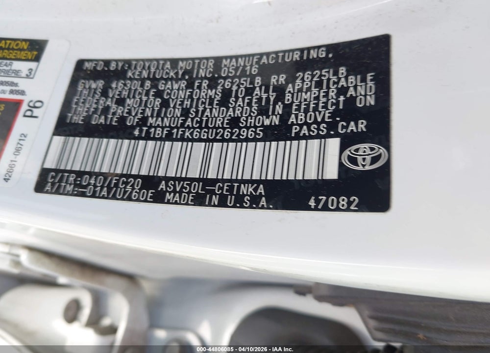 2016 TOYOTA CAMRY LE VIN: 4T1BF1FK6GU262965