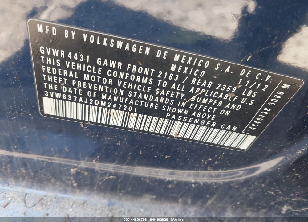 2013 VOLKSWAGEN JETTA HYBRID SEL PREMIUM VIN: 3VW637AJ2DM247201