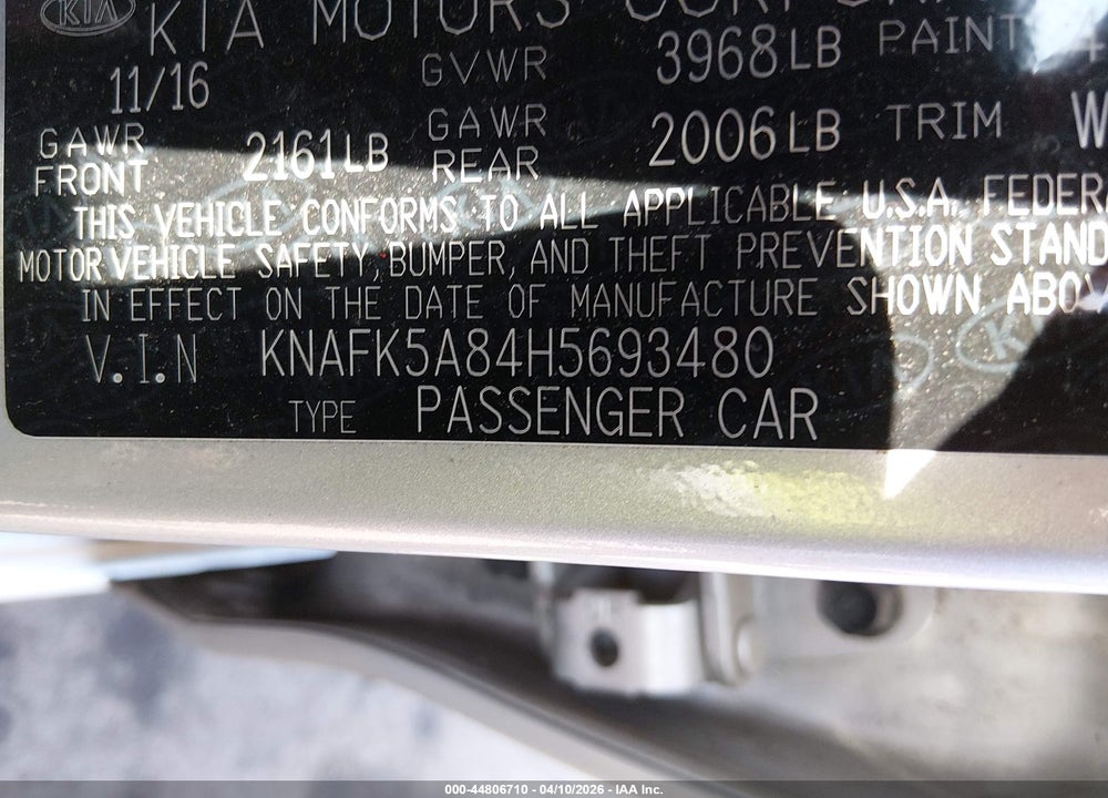 2017 KIA FORTE LX VIN: KNAFK5A84H5693480