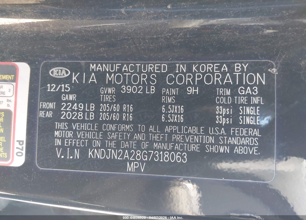2016 KIA SOUL VIN: KNDJN2A28G7318063
