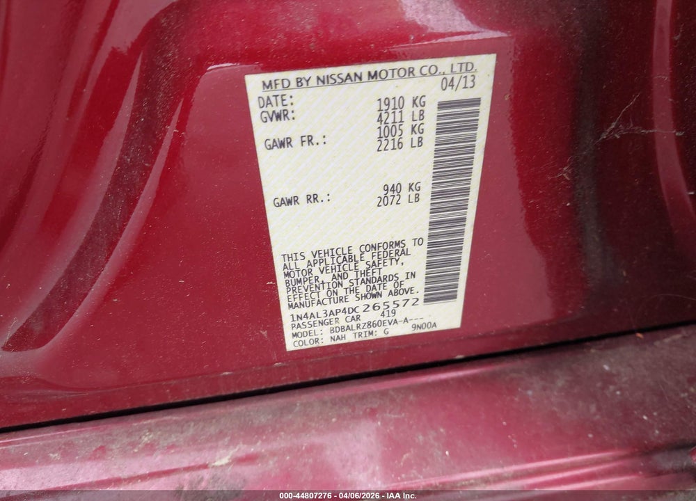 2013 NISSAN ALTIMA 2.5 S VIN: 1N4AL3AP4DC265572