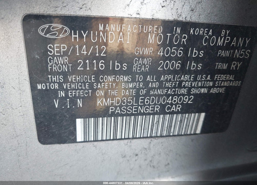 2013 HYUNDAI ELANTRA GT VIN: KMHD35LE6DU048092