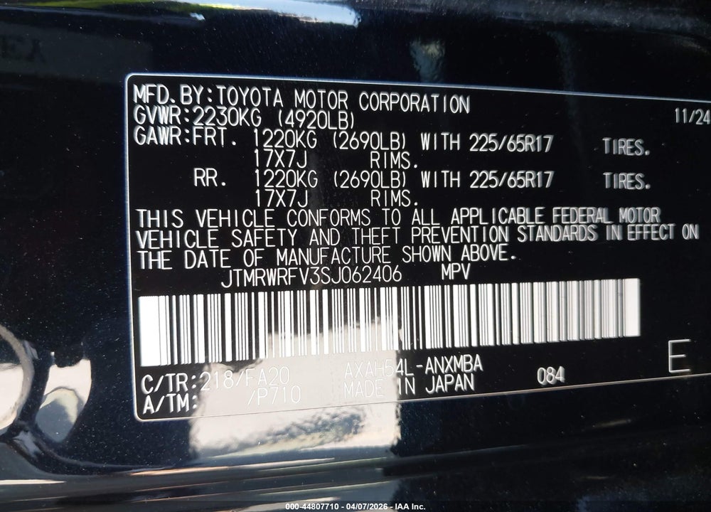 2025 TOYOTA RAV4 HYBRID XLE VIN: JTMRWRFV3SJ062406