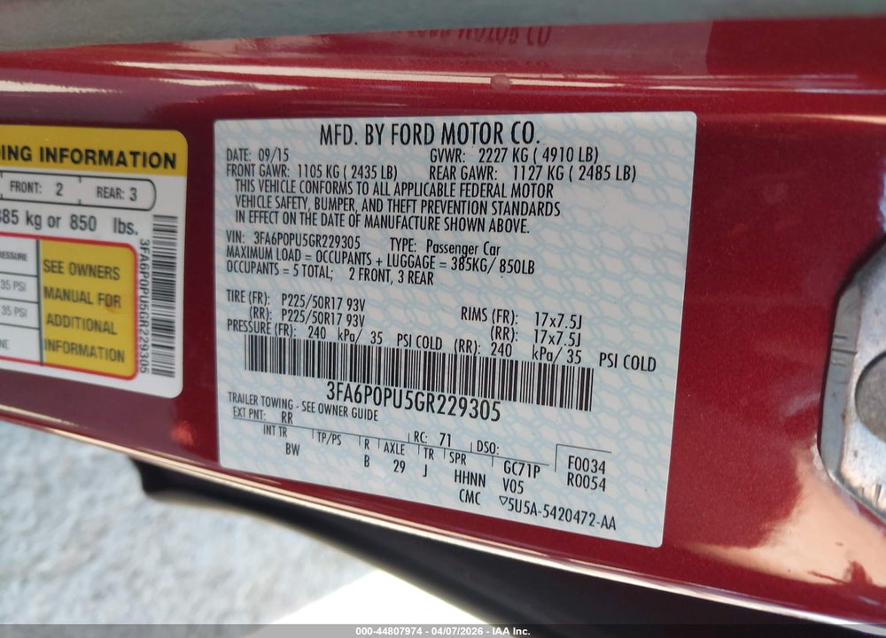 2016 FORD FUSION ENERGI SE LUXURY VIN: 3FA6P0PU5GR229305