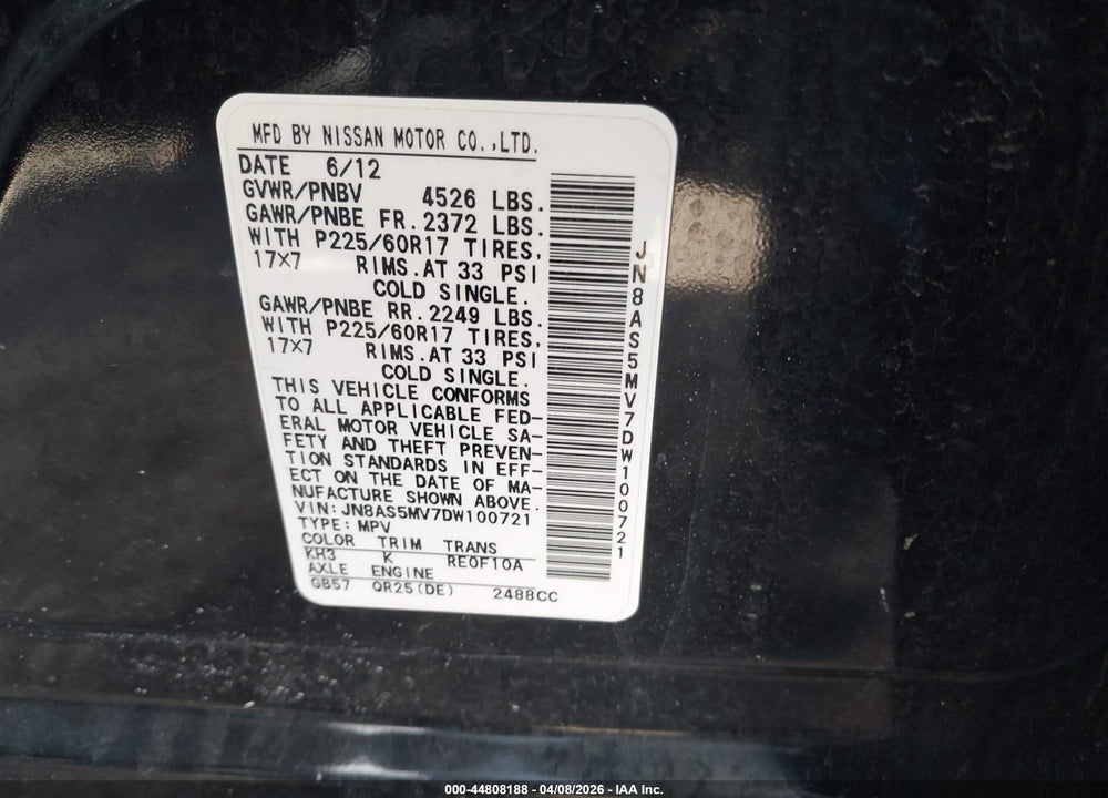 2013 NISSAN ROGUE SV VIN: JN8AS5MV7DW100721