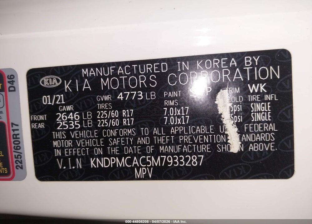 2021 KIA SPORTAGE LX VIN: KNDPMCAC5M7933287