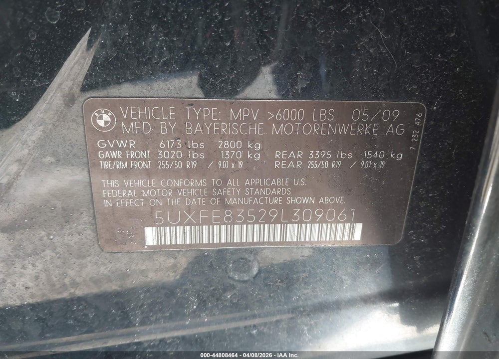 2009 BMW X5 XDRIVE48I VIN: 5UXFE83529L309061