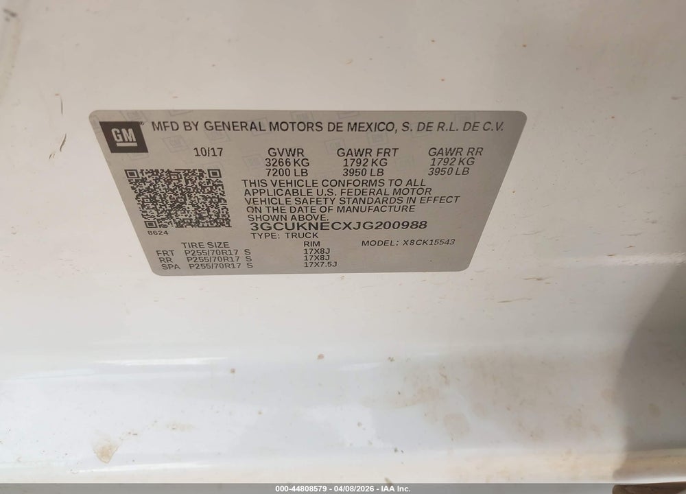 2018 CHEVROLET SILVERADO 1500 WT VIN: 3GCUKNECXJG200988