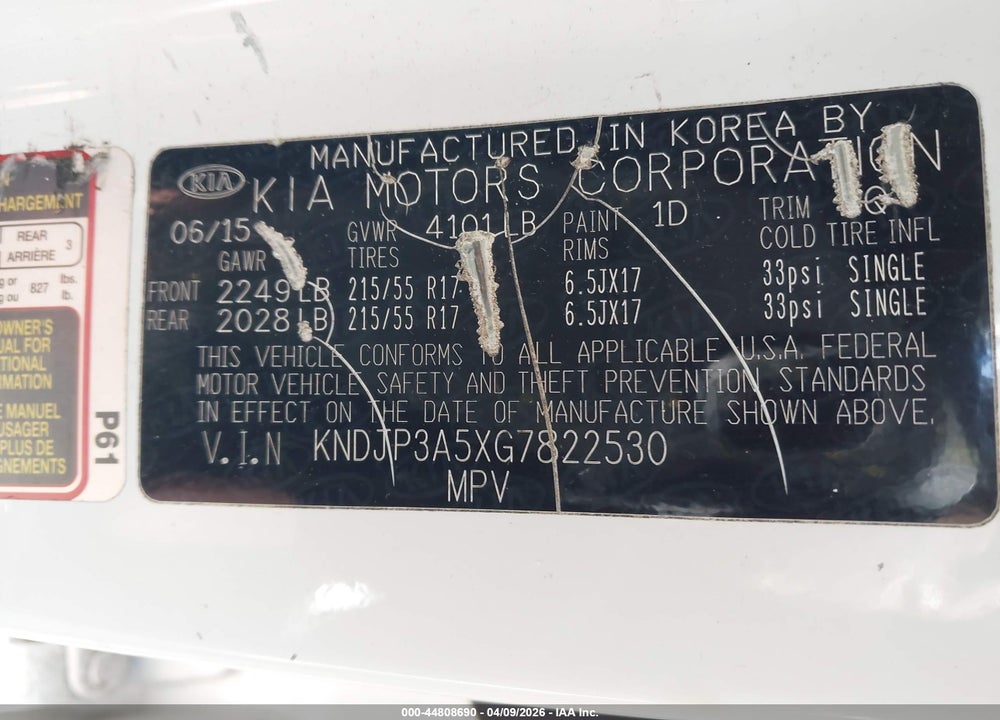 2016 KIA SOUL + VIN: KNDJP3A5XG7822530