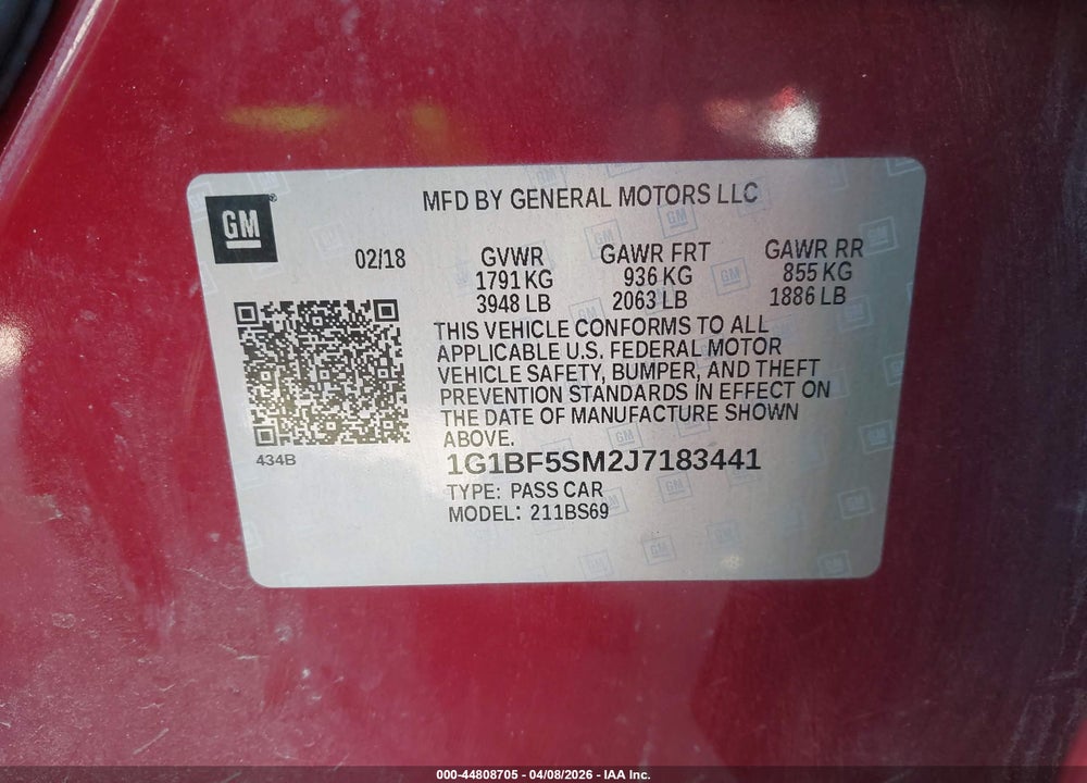 2018 CHEVROLET CRUZE PREMIER AUTO VIN: 1G1BF5SM2J7183441