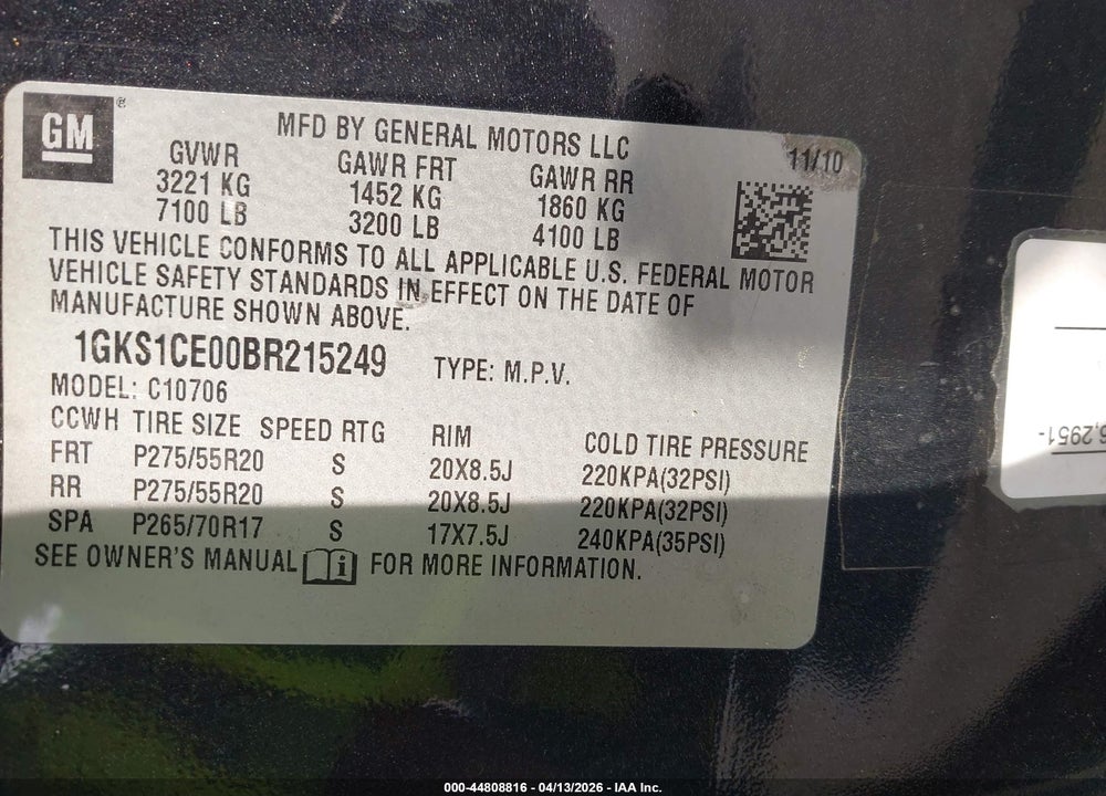 2011 GMC YUKON SLT VIN: 1GKS1CE00BR215249