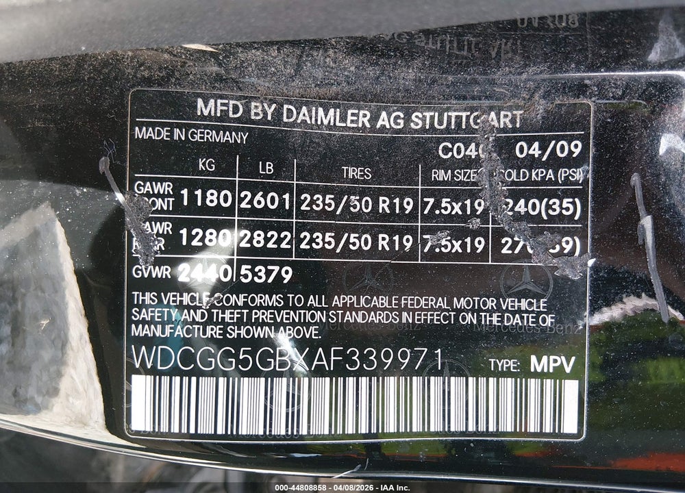2010 MERCEDES-BENZ GLK 350 VIN: WDCGG5GBXAF339971