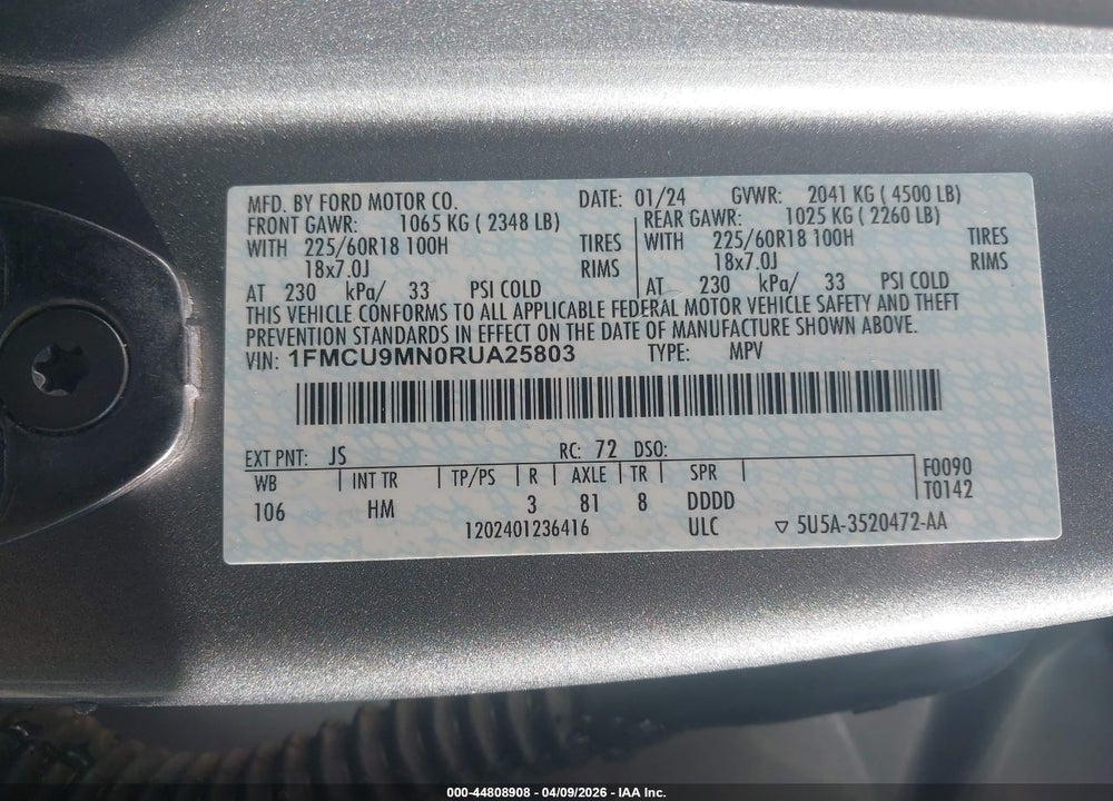 2024 FORD ESCAPE ST-LINE VIN: 1FMCU9MN0RUA25803