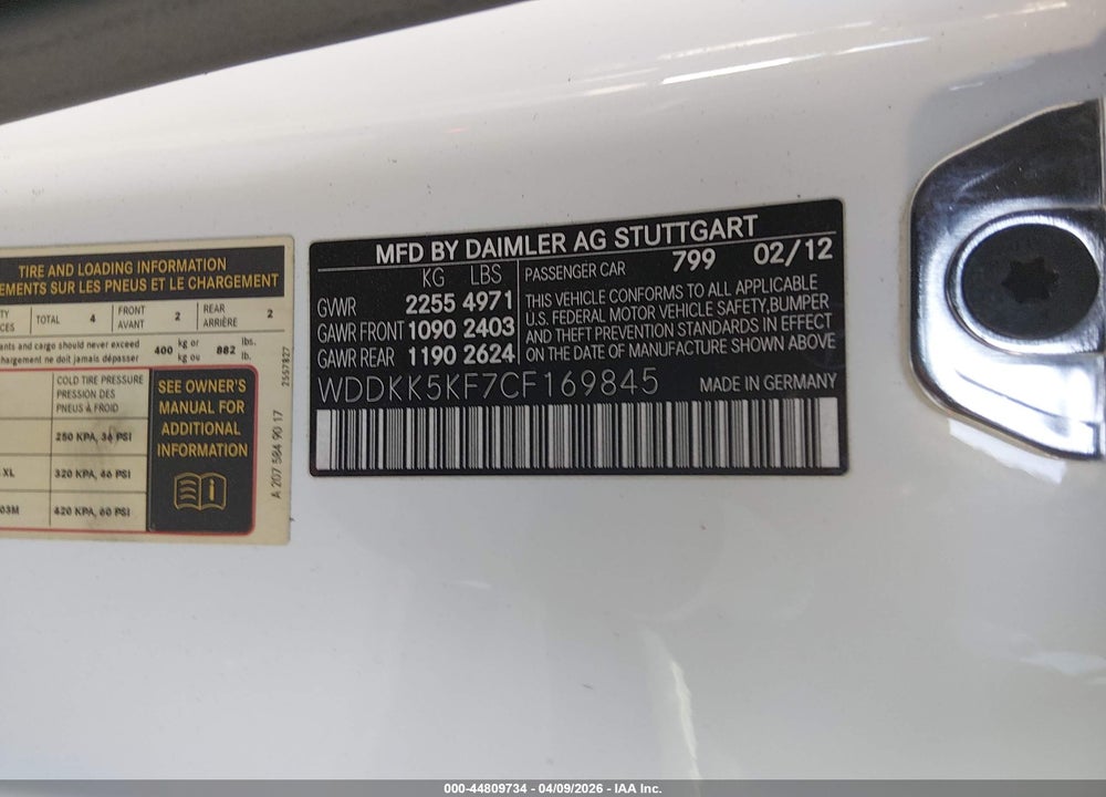 2012 MERCEDES-BENZ E 350 VIN: WDDKK5KF7CF169845