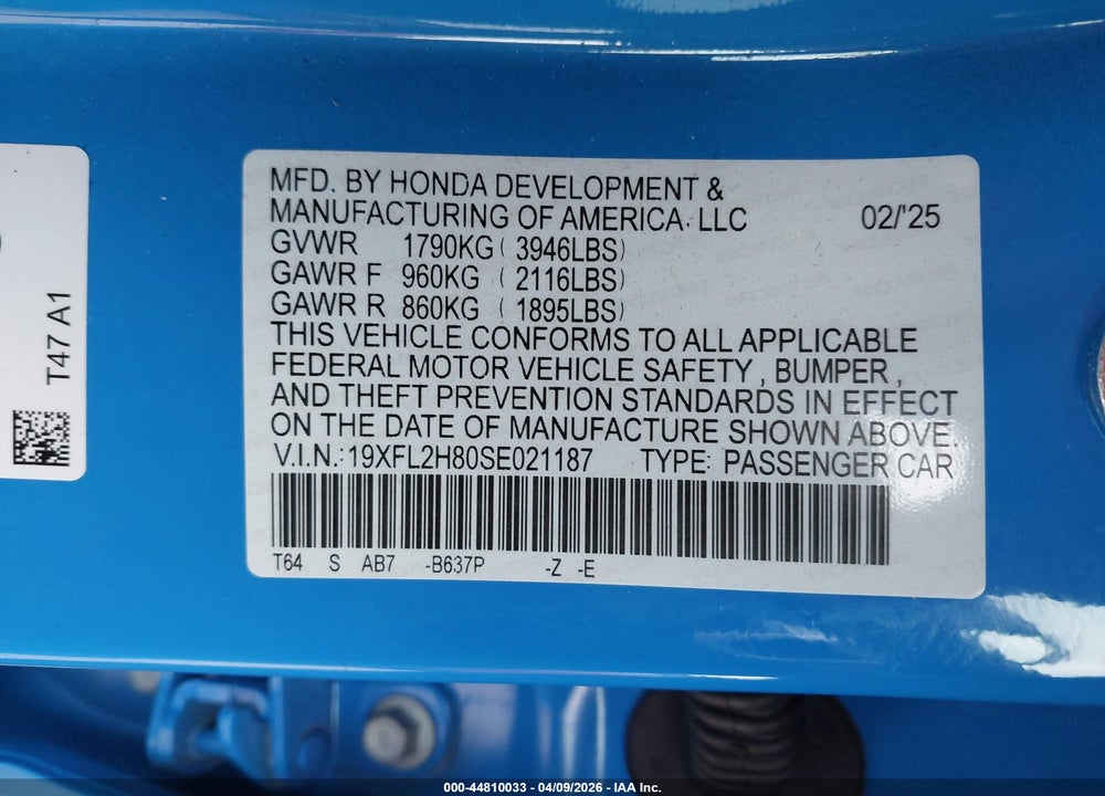 2025 HONDA CIVIC SEDAN SPORT VIN: 19XFL2H80SE021187