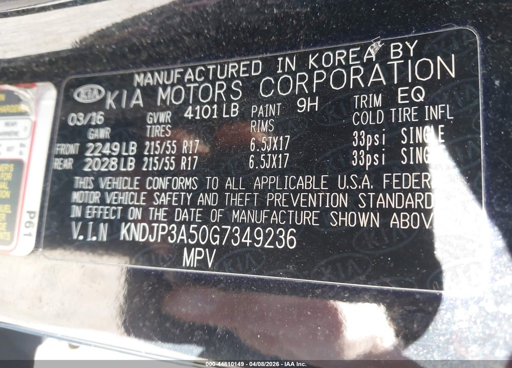 2016 KIA SOUL + VIN: KNDJP3A50G7349236