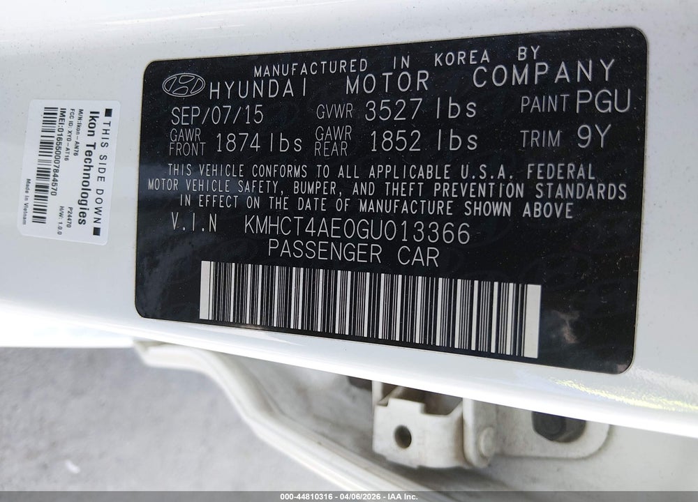 2016 HYUNDAI ACCENT SE VIN: KMHCT4AE0GU013366