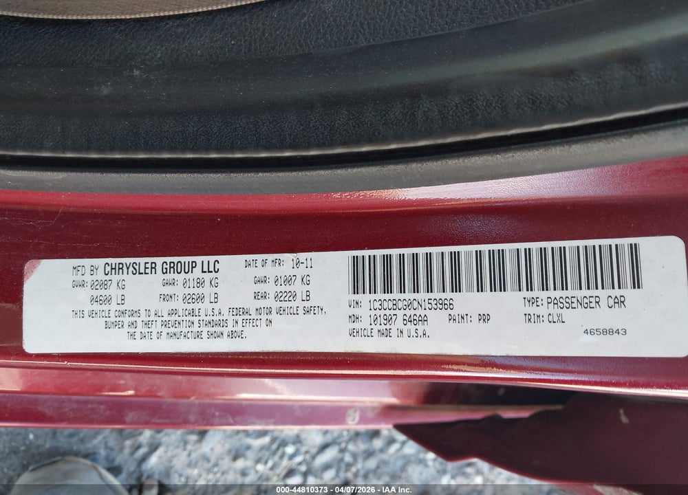 2012 CHRYSLER 200 LIMITED VIN: 1C3CCBCG0CN153966