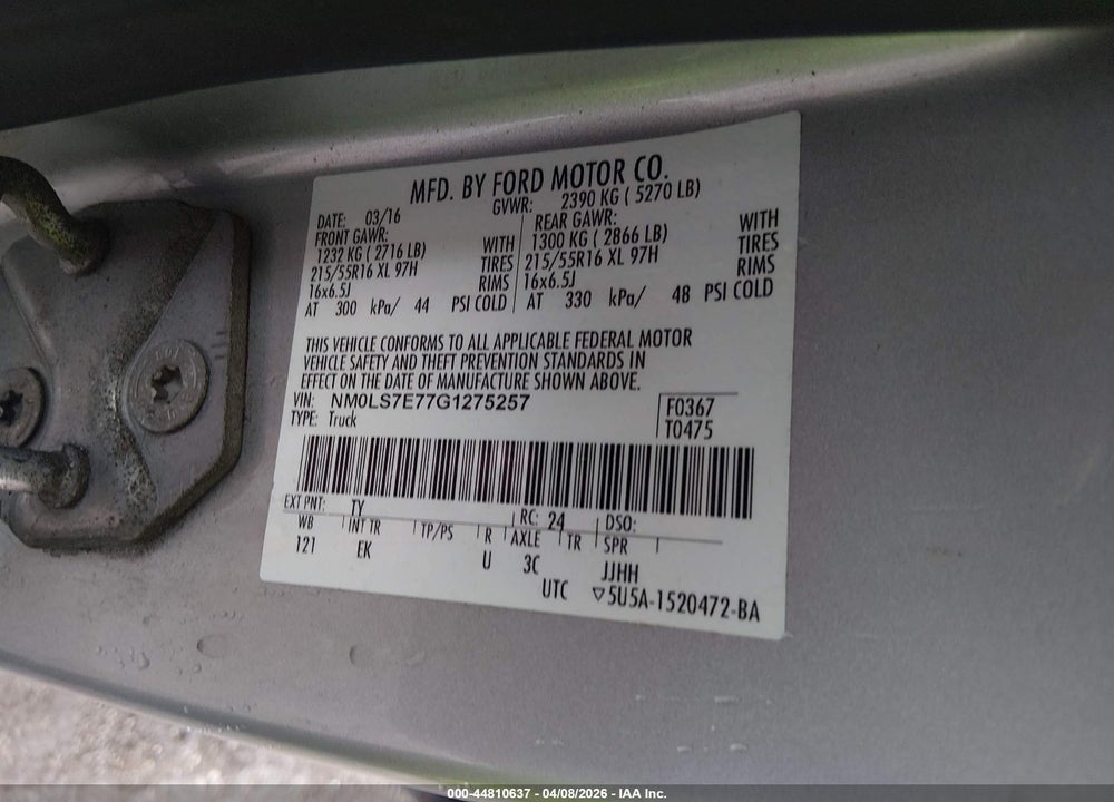 2016 FORD TRANSIT CONNECT XL VIN: NM0LS7E77G1275257