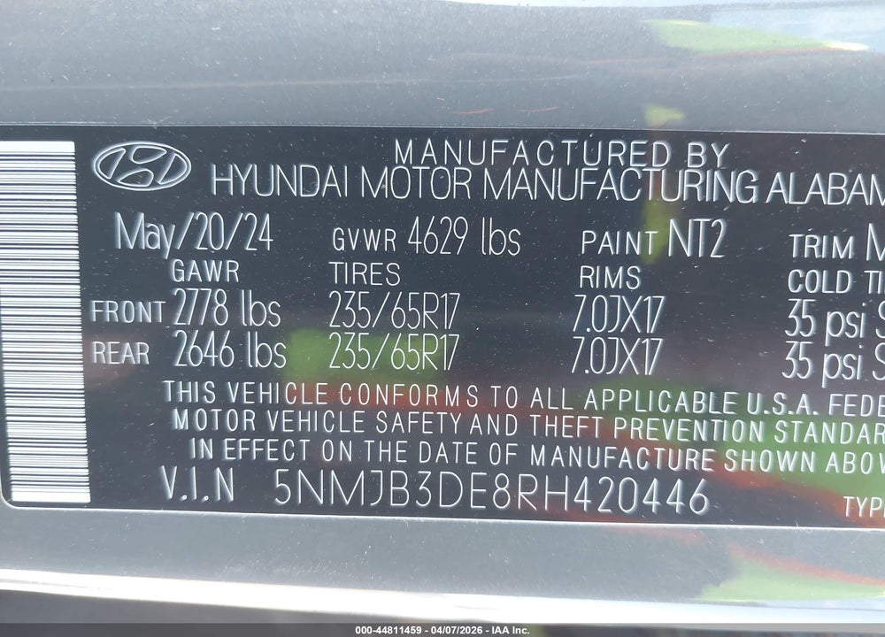 2024 HYUNDAI TUCSON SEL VIN: 5NMJB3DE8RH420446