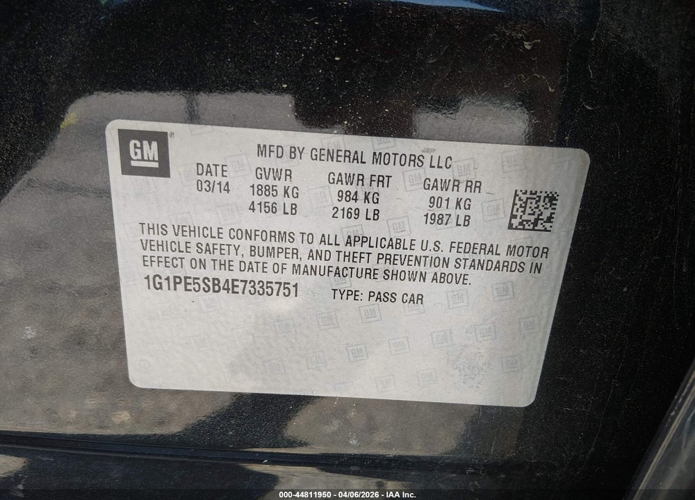 2014 CHEVROLET CRUZE 2LT AUTO VIN: 1G1PE5SB4E7335751