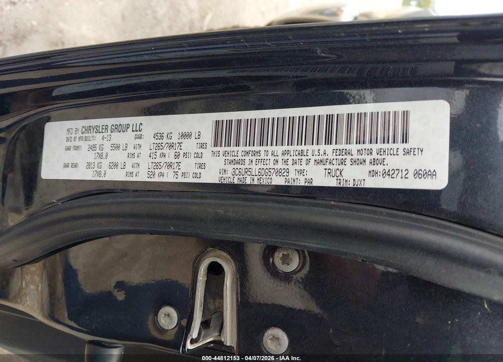 2013 RAM 2500 VIN: 3C6UR5LL6DG570829