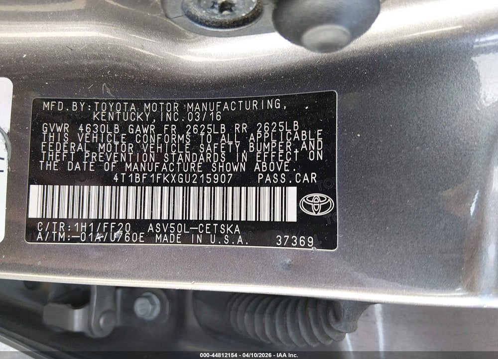 2016 TOYOTA CAMRY SE VIN: 4T1BF1FKXGU215907