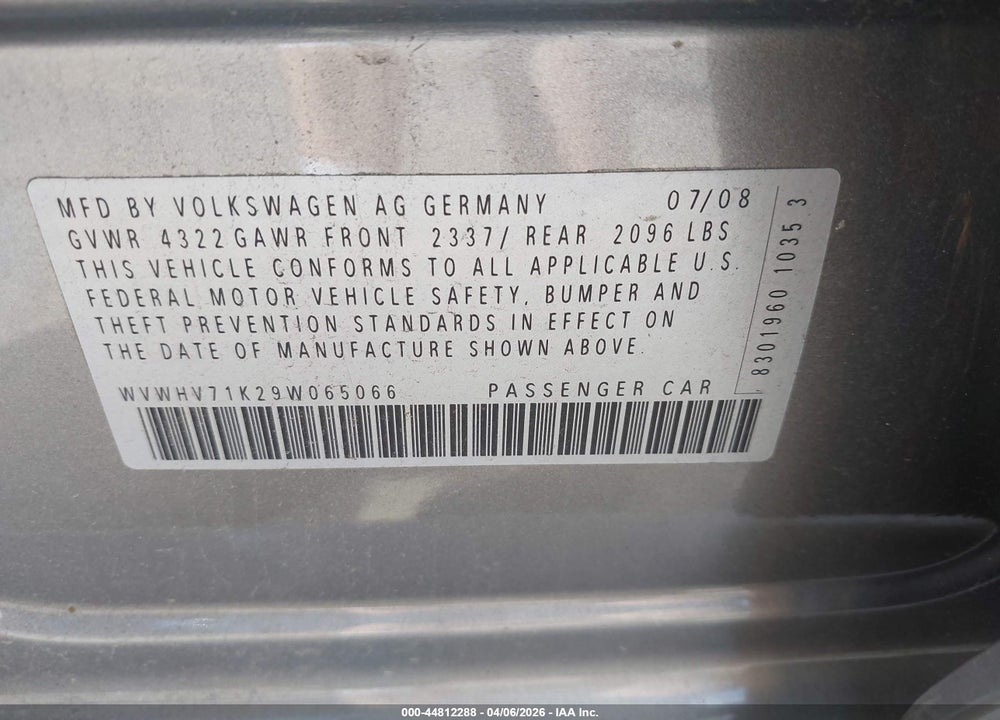 2009 VOLKSWAGEN GTI 4-DOOR VIN: WVWHV71K29W065066