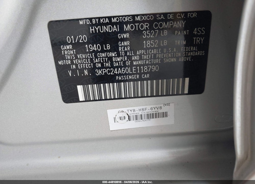 2020 HYUNDAI ACCENT SE VIN: 3KPC24A60LE118790