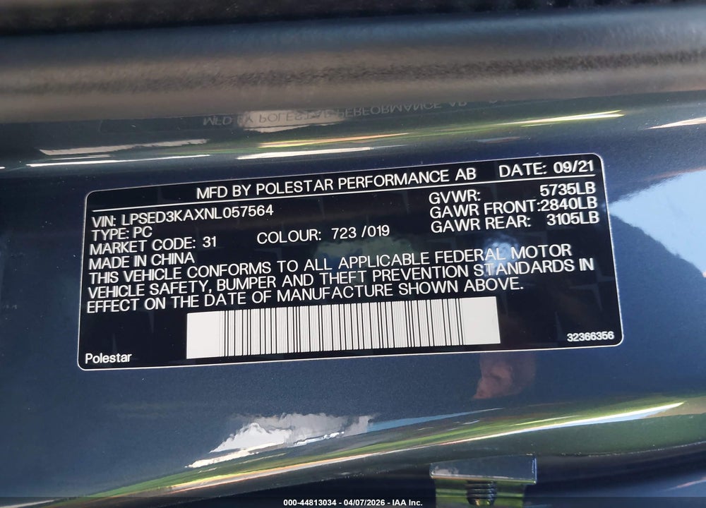 2022 POLESTAR 2 LONG RANGE DUAL MOTOR VIN: LPSED3KAXNL057564